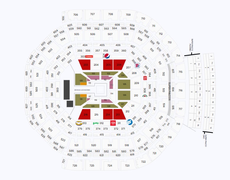 Los espacios en blanco son los lugares que ya no hay disponibilidad para Supershow de WWE en la Arena Ciudad de México.