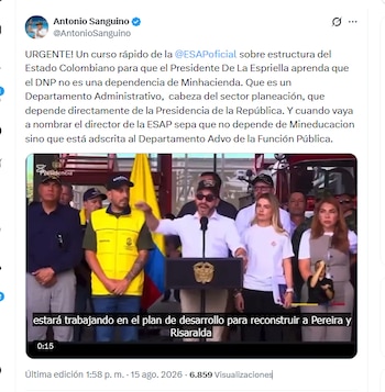 El ministro Antonio Sanguino criticó a Abelardo de la Espriella por asegurar que el DNP está adscrito al Ministerio de Hacienda - crédito @AntonioSanguino/X