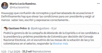 Marta Lucía Ramírez cuestionó a Gustavo Petro tras señalamientos sobre financiamiento extranjero - crédito @mluciaramirez/X