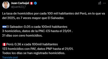Tasa de homicidios en Perú