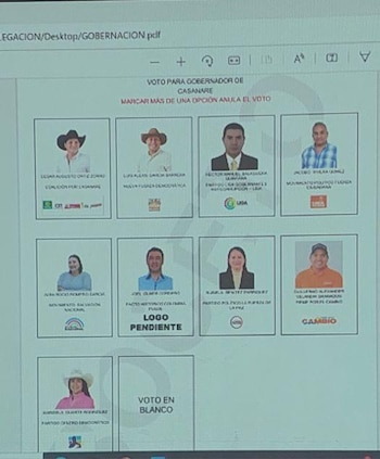 Tarjetón de la Gobernación de