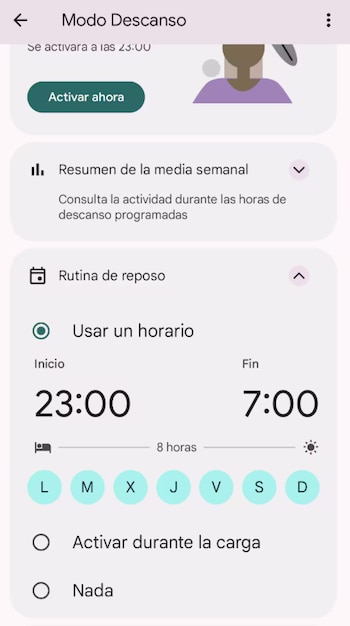 Android te permite elegir en qué momento puedes activar el Modo de descanso. (Captura)