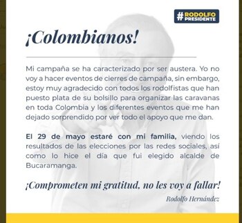 Rodolfo Hernández no hará eventos