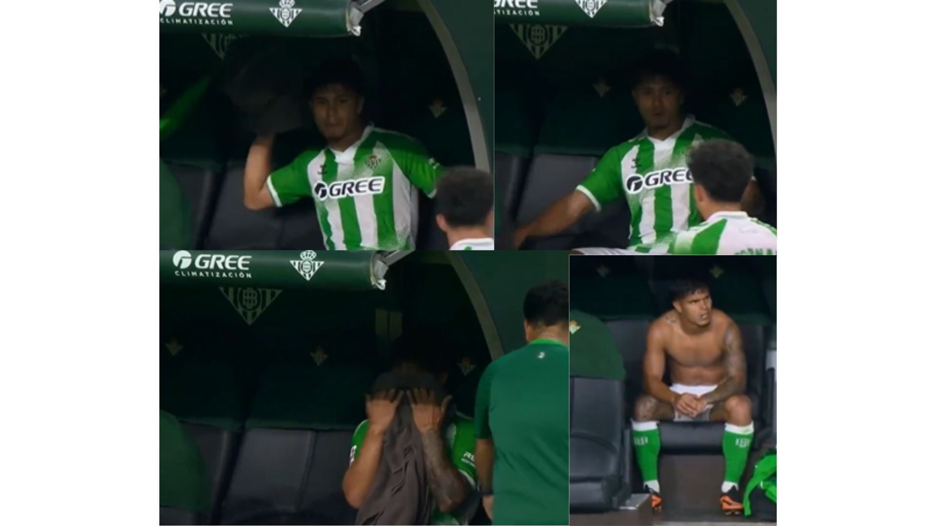 La secuencia de la molesta del Cucho Hernández, tras su sustitución del Real Betis - crédito @DSports/X