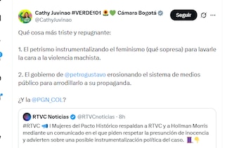 La congresista Catherine Juvinao criticó el respaldo de varias mujeres a Hollman Morris - crédito @CathyJuvinao/X