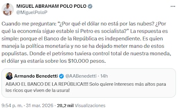 Miguel Polo Polo defendió la independencia del Banco de la República y advirtió sobre riesgos de intervención política - crédito @MiguelPoloP/X