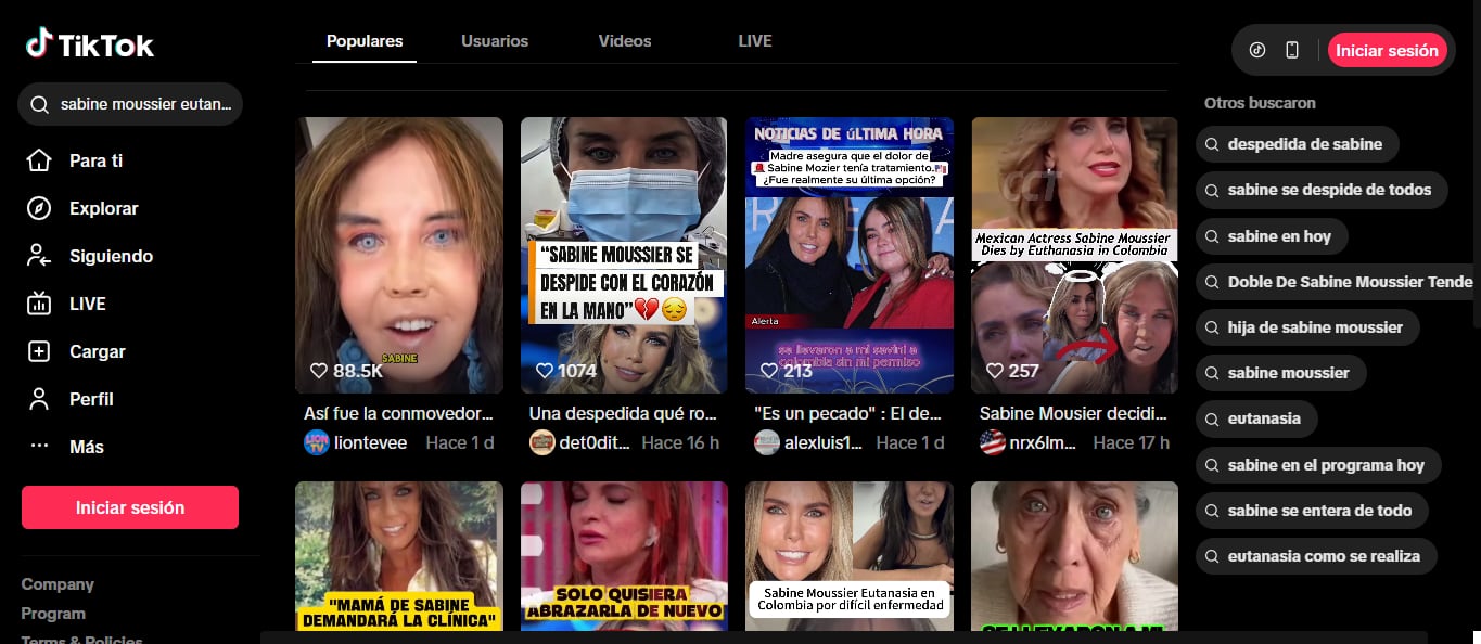 En TikTok surgieron video sobre la supuesta decisión de Sabine Moussier de someterse a la eutanasia. (Captura de pantalla / TikTok)