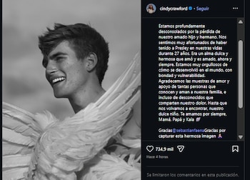 Cindy Crawford despidió a su hijo con un homenaje en Instagram.