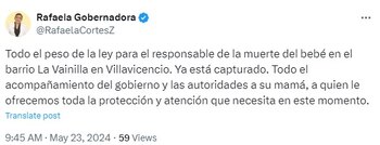 Publicación de la gobernadora del Meta