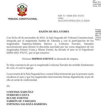 TC rechazó demanda de Augusto