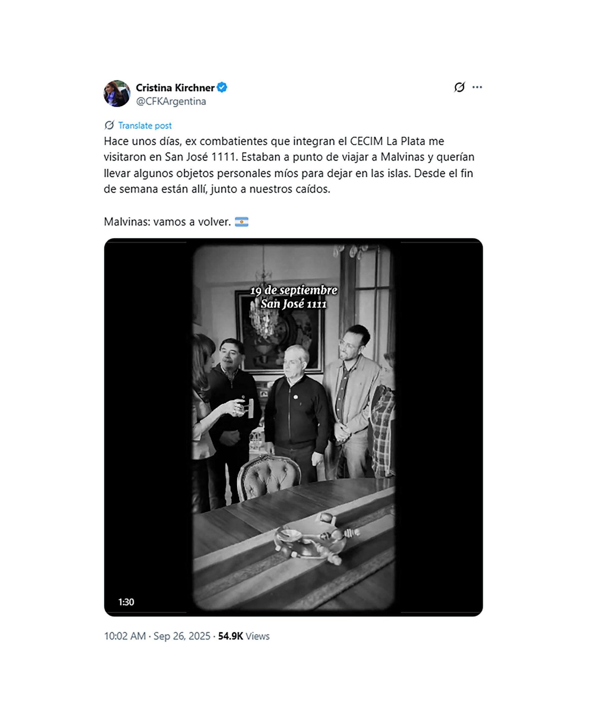 El posteo de la expresidenta