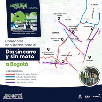El distrito dio a conocer los corredores habilitados para la movilidad segura de los usuarios de bicicletas para la jornada del Día sin carro y moto.
Cortesía: Secretaría de Movilidad.