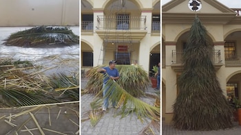 Joven transforma ramas de palma