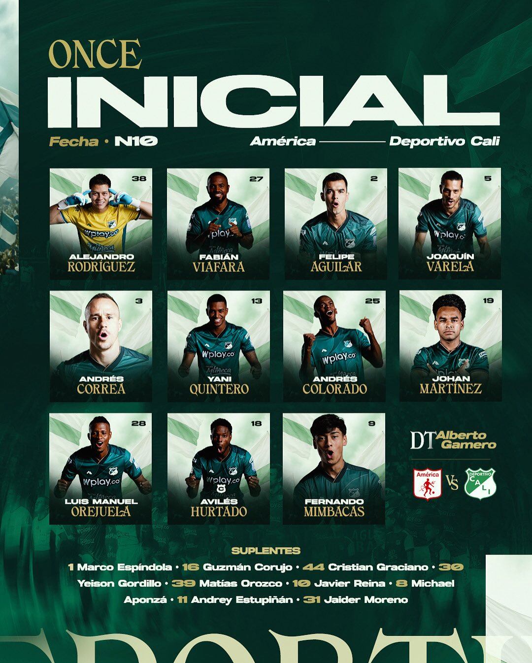 Esta será la alineación de Deportivo Cali- crédito @AsoDeporCali/X