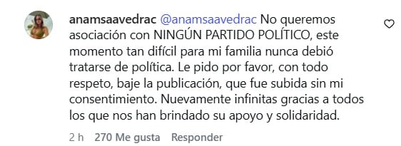 Ana María Saavedra pidió a Petro respetar su duelo - crédito @gustavopetrourrego/IG