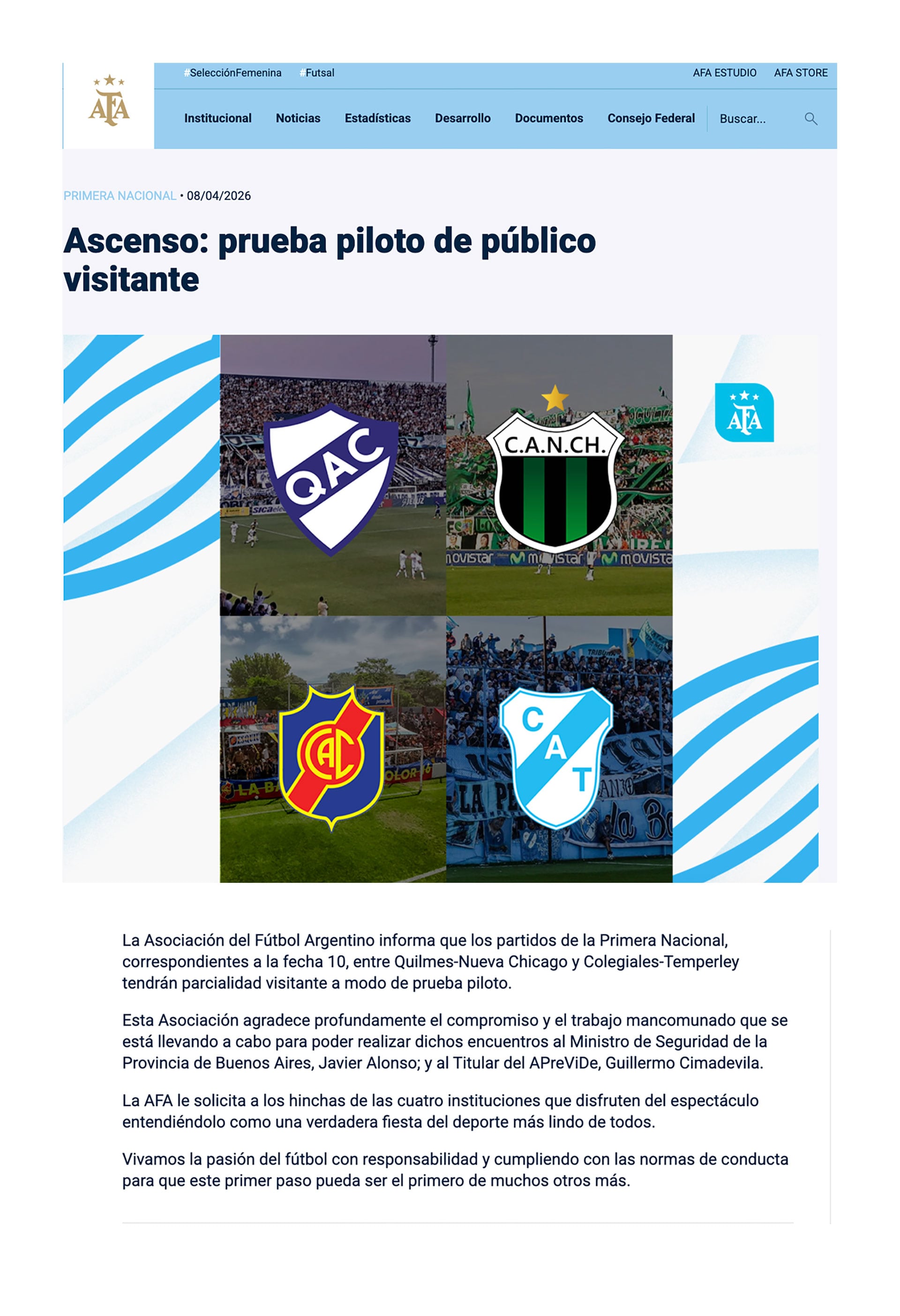 El comunicado de la AFA