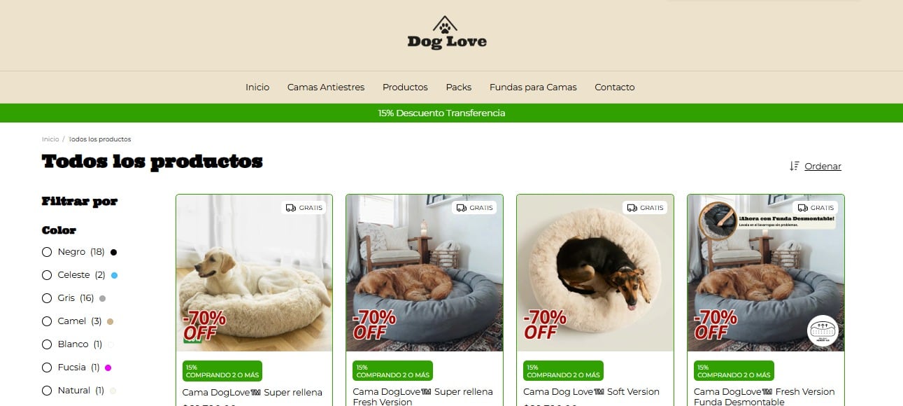 La página web de la empresa promociona productos para mascotas y ofrece canales de contacto, pero luego de cobrar no entrega los productos