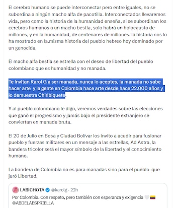 El presidente pidió a Karol G rechazar la invitación de Abelardo de la Espriella - crédito @petrogustavo/X