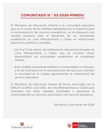 Minedu confirma que a aula virtual