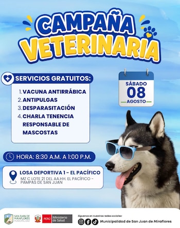La campaña veterinaria se llevará a cabo este sábado 08 de agosoto - Créditos: Municipalidad de San Juan de Miraflores.