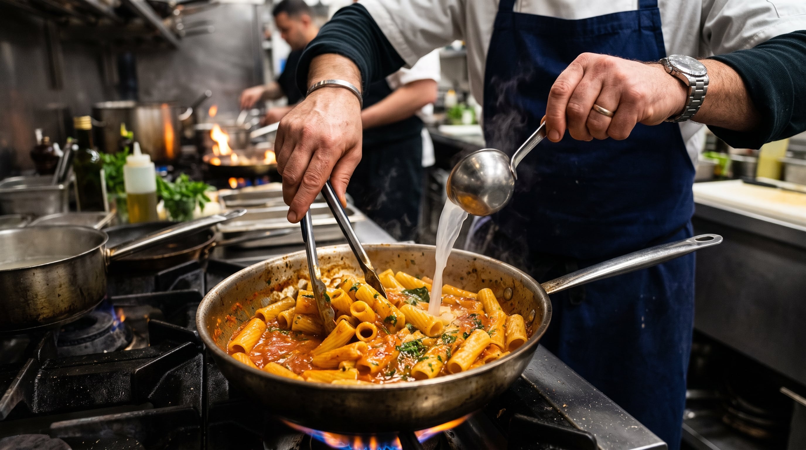 El agua de cocción ayuda a emulsionar la salsa, ajustar su consistencia y lograr que se adhiera de forma uniforme a la pasta. (Imagen Ilustrativa Infobae)