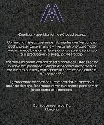 La agrupación lamentó no poder