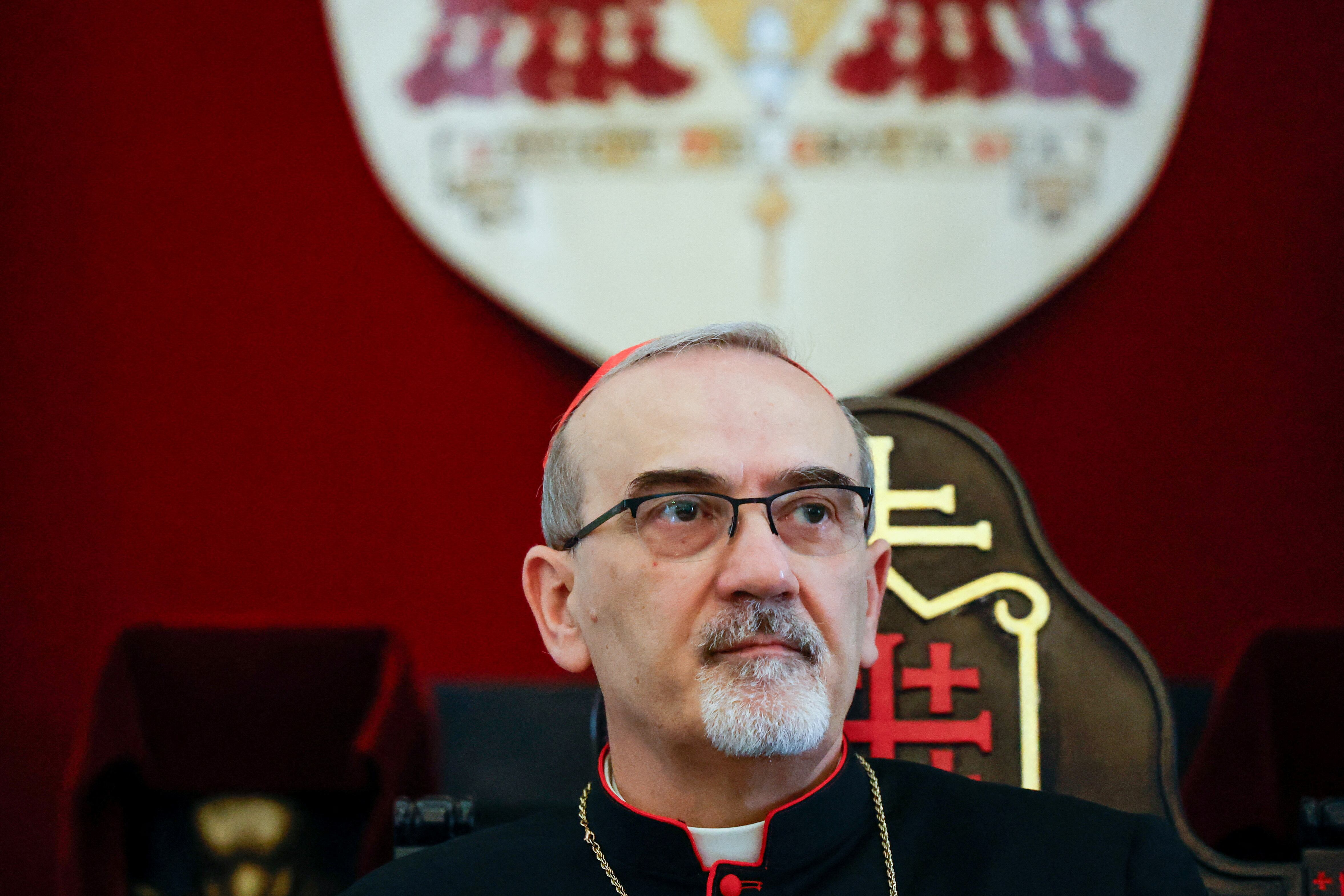 El patriarca latino de Jerusalén y cardenal Pierbattista Pizzaballa durante la conferencia de prensa (Ammar Awad/REUTERS)