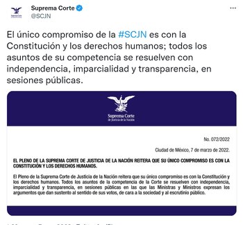 El comunicado fue publicado en