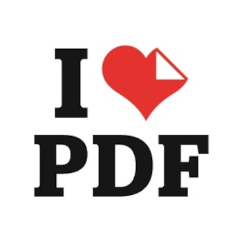 Logotipo compuesto por la letra I en negro, un corazón rojo con una esquina doblada y la palabra PDF en tipografía negra
