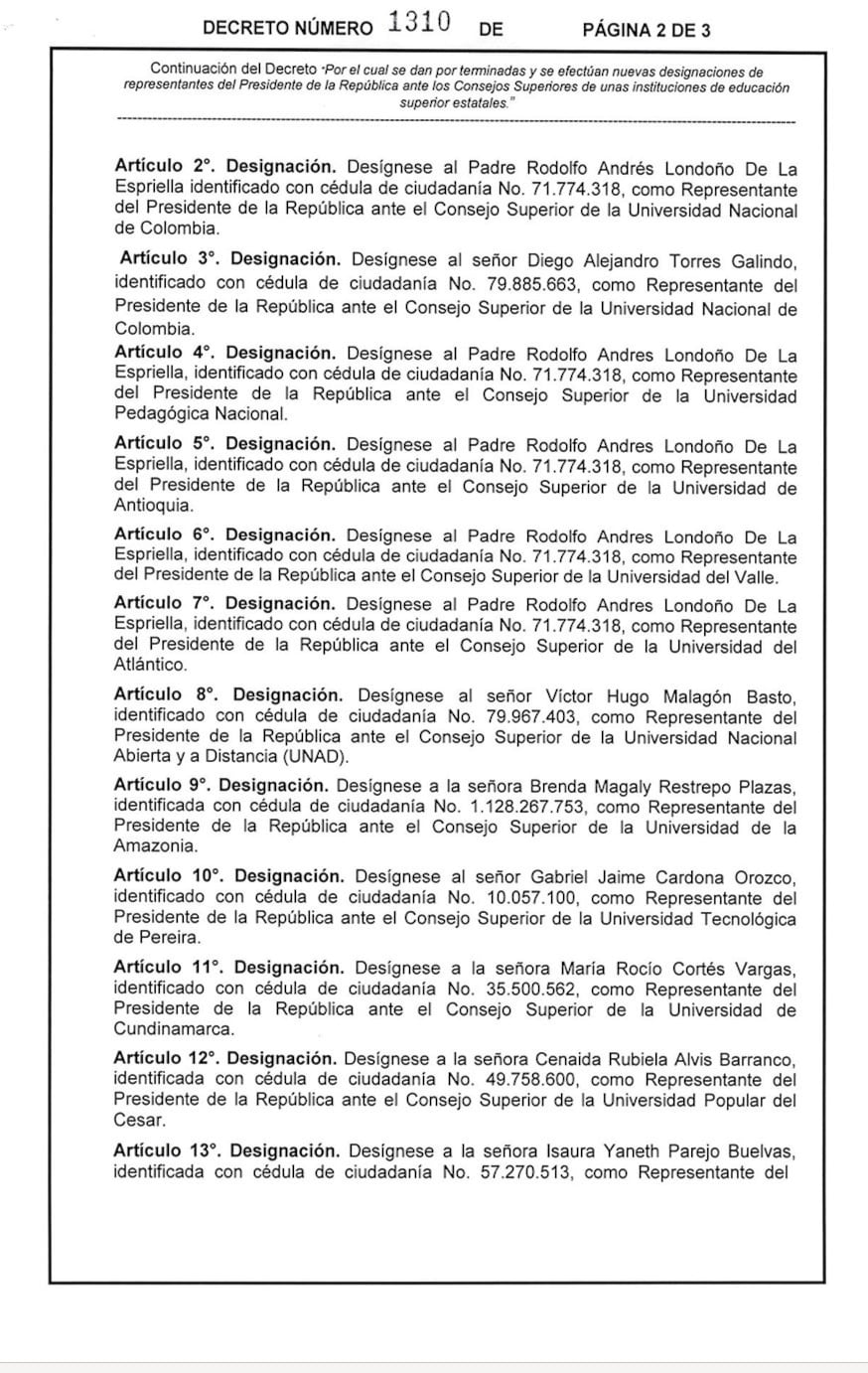 El listado de representantes ante universidades públicas - crédito Ministerio de Educación