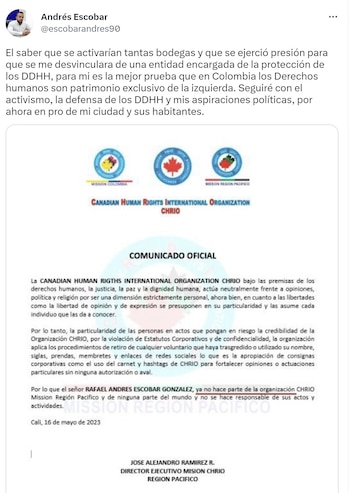 Comunicado de CHRIO publicado por