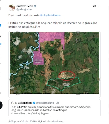El presidente Gustavo Petro expuso los límites de un título que entregó a una pequeña minería" - crédito @petrogustavo/X