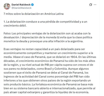 Daniel Raisbeck, analista, dijo que la dolarización acaba con la devaluación - crédito @DanielRaisbeck/X