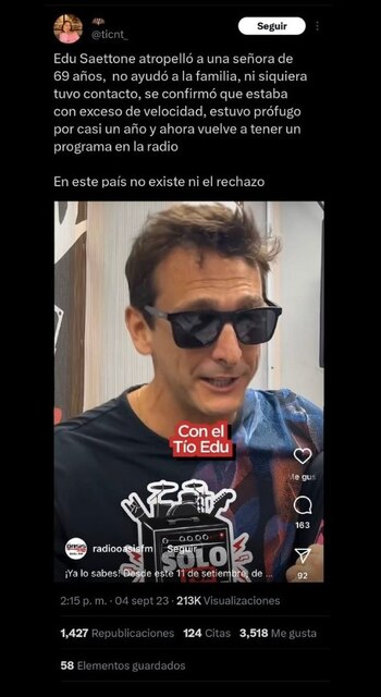 Críticas contra Edu Saettone. Twitter