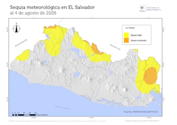 Hasta el 4 de agosto, la sequía meteorológica ocurrió en estaciones de Usulután, La Unión y Morazán, con hasta 22 días secos seguidos. Las localidades más impactadas fueron Jiquilisco, Puerto Parada, La Cañada y A. del Pacífico. (Cortesía: Ministerio de Medio Ambiente)