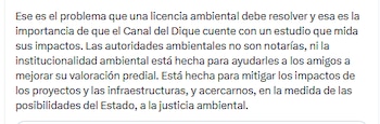 La ministra de Ambiente encargada, Irene Vélez, concluyó con que un estudio ambiental contribuiría a la "justicia ambiental" - crédito @IreneVelezT/X