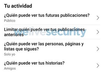 Opción “Tu actividad” en Facebook.