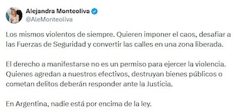 Tuit de Alejandra Monteoliva marcha federal universitaria 15 de octubre