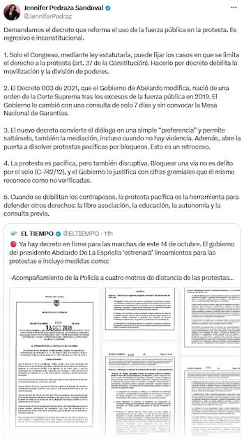 Jennifer Pedraza anunció una demanda contra el Decreto 1525 - crédito @JenniferPedraz/X