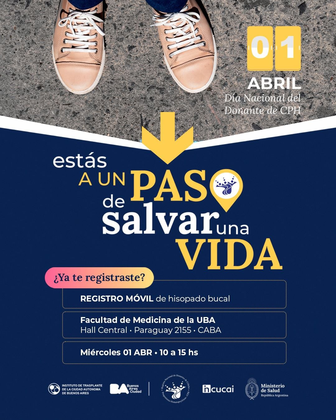 La actividad se desarrollará el miércoles 1 de abril en Paraguay 2155, entre las 10 y las 15 horas, con apoyo de la Facultad de Medicina y el Registro Nacional de Donantes