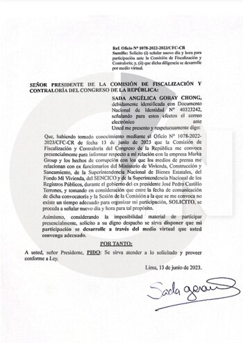 Empresaria Sada Goray solicitó reprogramación