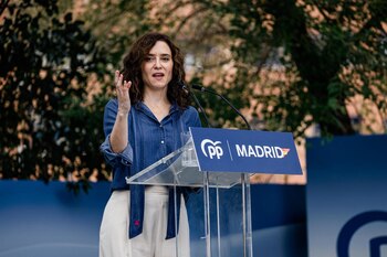 05/09/2026 La presidenta de la Comunidad de Madrid, Isabel Díaz Ayuso, durante la inauguración de las Jornadas Parlamentarias del Grupo Popular de la Asamblea de Madrid, en el hotel EXE Getafe, a 5 de septiembre de 2026, en Getafe, Madrid (España). La sexta edición de estas Jornadas han contado con mesas de trabajo en las que los diputados han puesto en marcha las bases para la preparación de las próximas elecciones autonómicas y municipales.
POLITICA
Carlos Luján - Europa Press