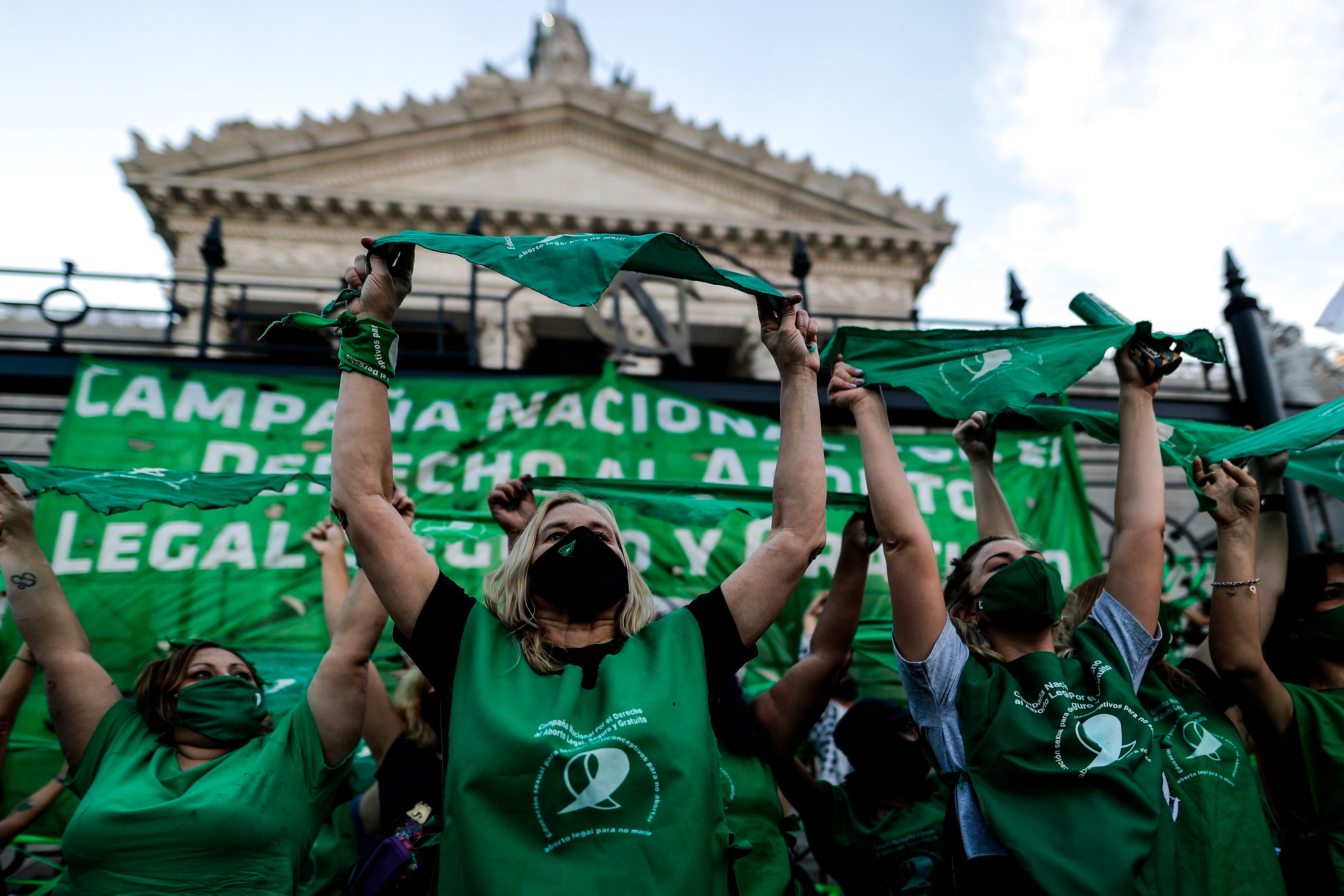 Mujeres en la calle. El Congreso detrás. Pandemia y manifestaciones (EFE)
