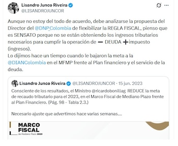 Lisandro Junco, exdirector de la Dian, dice que Colombia necesita una regla fiscal verde - crédito @LisandroJuncoR/X