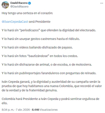 David Racero aseguró que Iván Cepeda representará una nueva política basada en dignidad y transparencia - crédito @DavidRacero/X