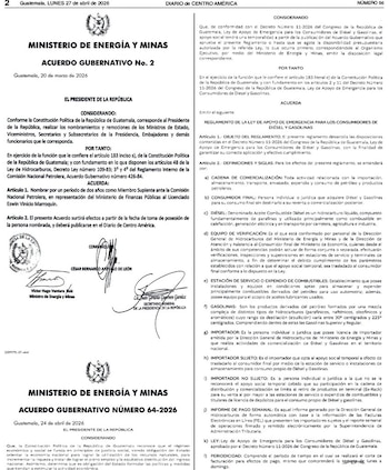 Gobierno pública reglamento para aplicación de subsidio a combustibles en Guatemala
