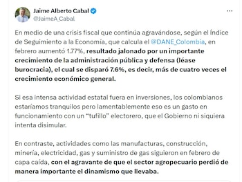 Jaime Cabal, presidente de Fenalco,