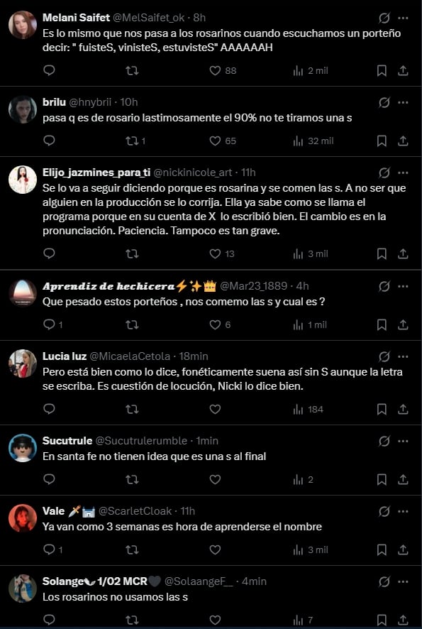 Varias publicaciones en la red social X opinan sobre la pronunciación de la cantante Nicki Nicole y los modismos de las ciudades de Rosario y Santa Fe