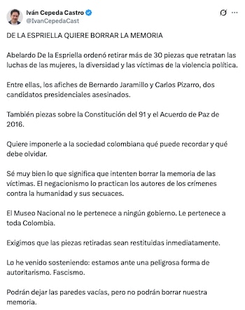 Iván Cepeda lanzó cuestionamientos a Abelardo de la Espriella, al que acusó de censura