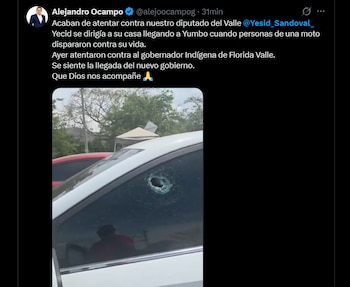 Alejandro Ocampo aseguró que personas en una moto dispararon contra Yesid Sandoval cuando llegaba a Yumbo - crédito X